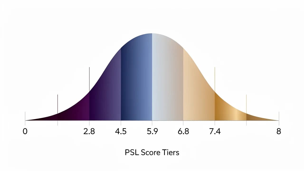 Female PSL score tiers showing bell curve distribution from 0 to 8